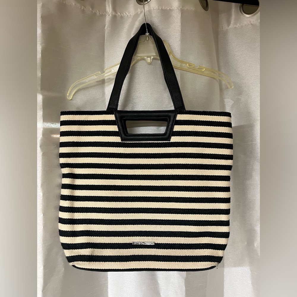 BCBGeneration Black and Cream Striped Tote